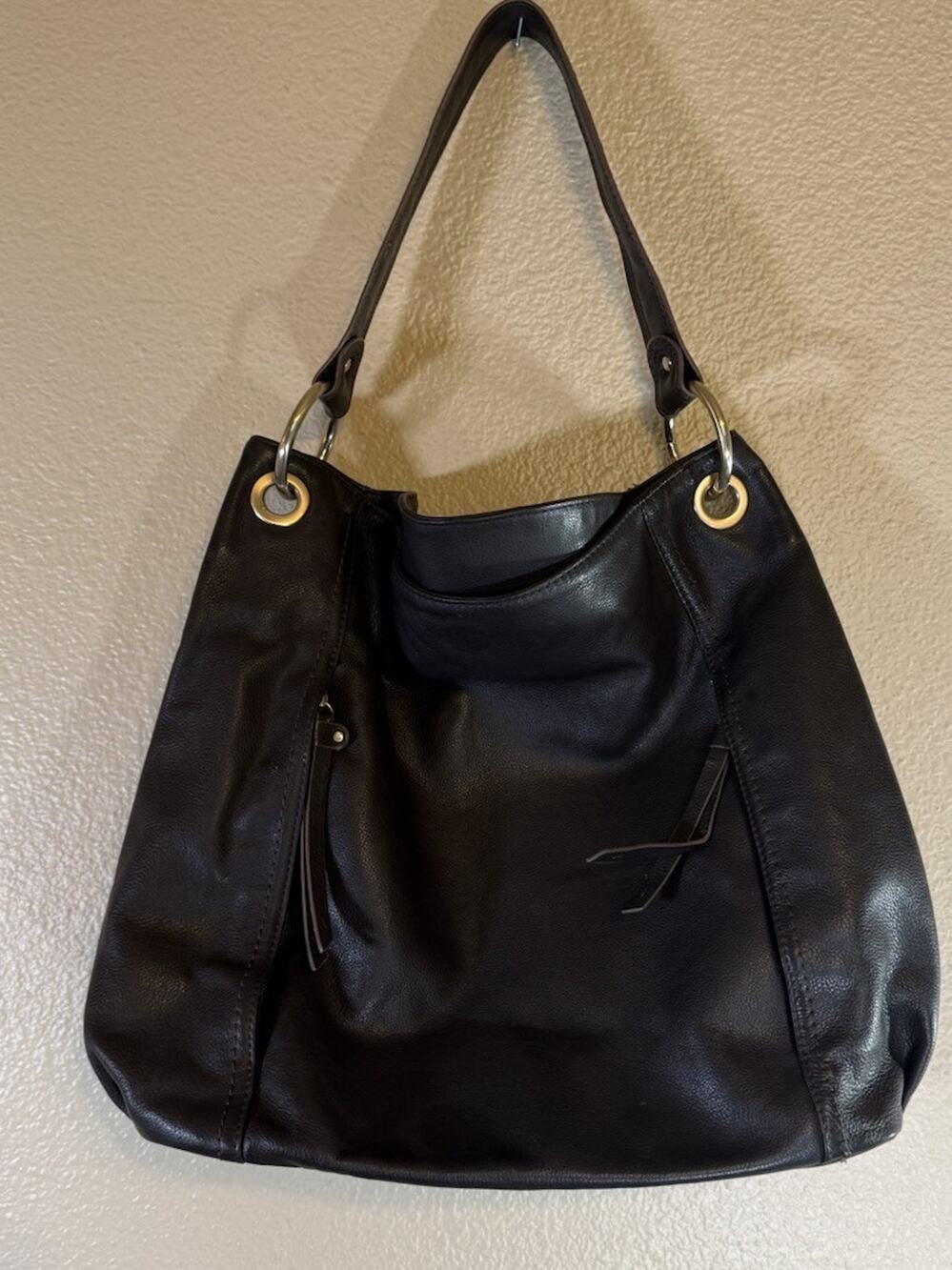 Liz Claiborne Brown Cow Hide Leather Handbag Gold Hardware Shoulder Bag